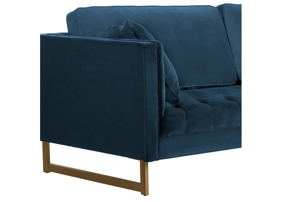 Lenox Blue Velvet Modern Sofa with Brass Legs