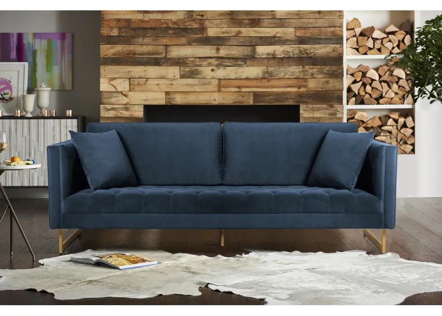 Lenox Blue Velvet Modern Sofa with Brass Legs