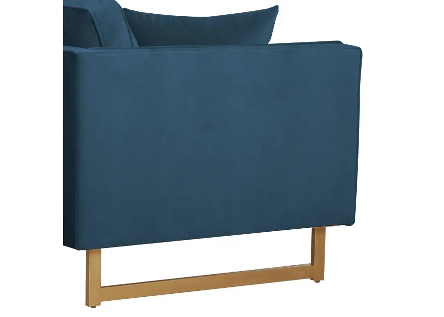 Lenox Blue Velvet Modern Sofa with Brass Legs