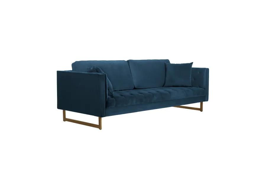 Lenox Blue Velvet Modern Sofa with Brass Legs