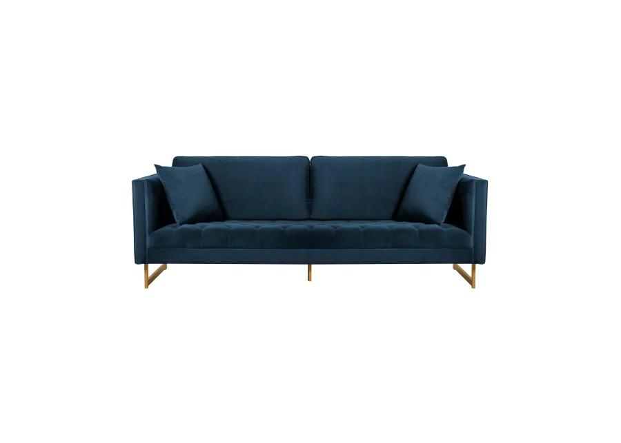 Lenox Blue Velvet Modern Sofa with Brass Legs