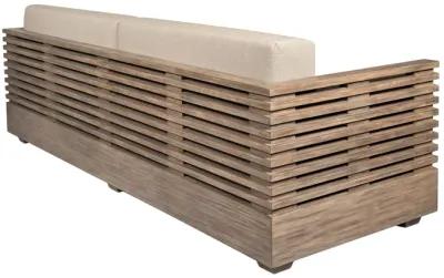 Vivid Outdoor Patio Sofa in Light Eucalyptus Wood with Taupe Olefin Cushions