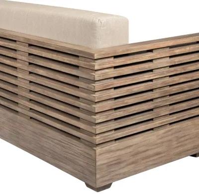 Vivid Outdoor Patio Sofa in Light Eucalyptus Wood with Taupe Olefin Cushions