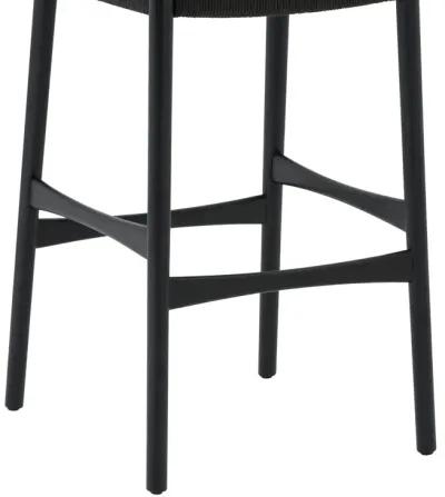 Erie Black Woven Paper Cord and Wood Bar Stool