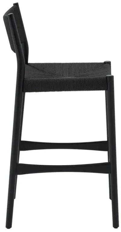 Erie Black Woven Paper Cord and Wood Bar Stool