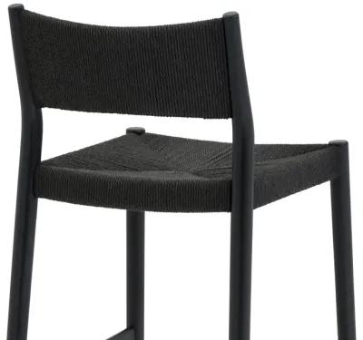 Erie Black Woven Paper Cord and Wood Bar Stool