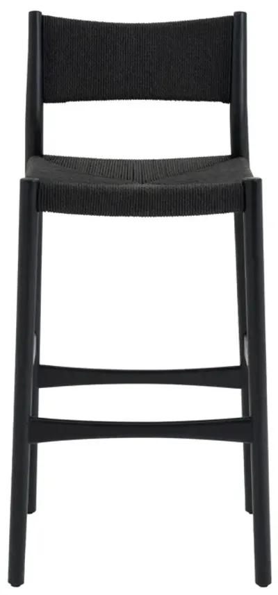 Erie Black Woven Paper Cord and Wood Bar Stool