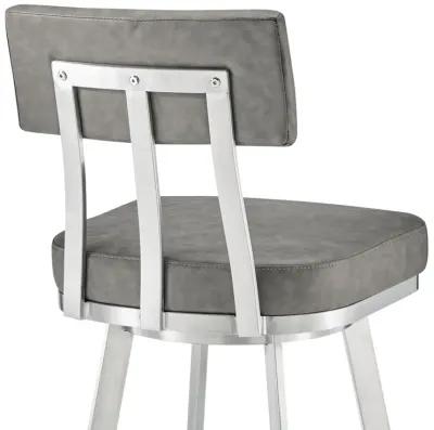 Benjamin 26" Swivel Counter Stool in Brushed Stainless Steel with Gray Faux Leather