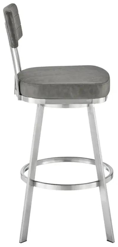 Benjamin 26" Swivel Counter Stool in Brushed Stainless Steel with Gray Faux Leather