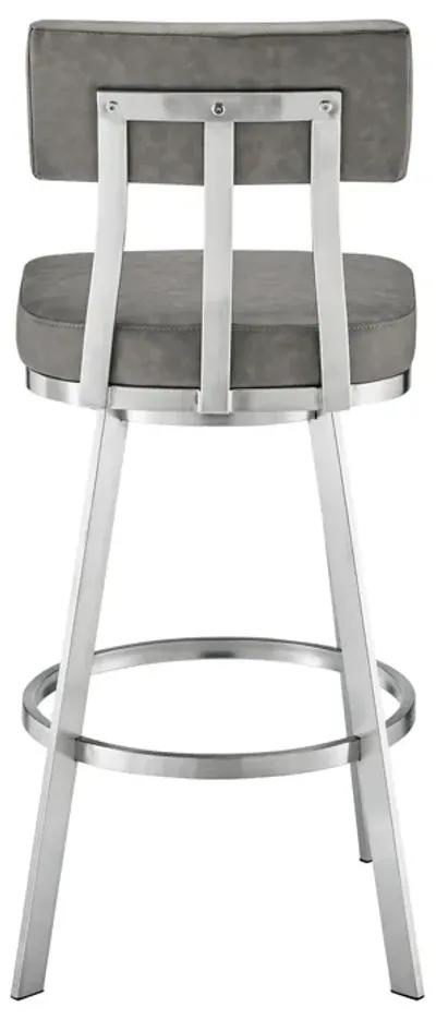 Benjamin 26" Swivel Counter Stool in Brushed Stainless Steel with Gray Faux Leather