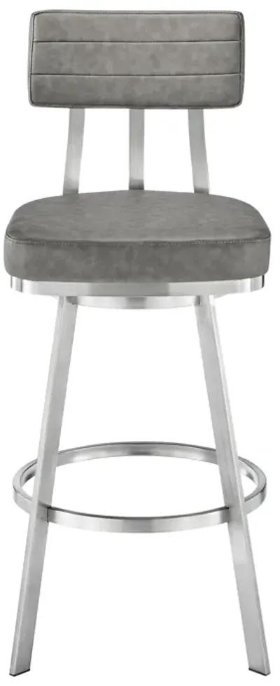 Benjamin 26" Swivel Counter Stool in Brushed Stainless Steel with Gray Faux Leather