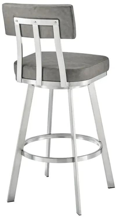 Benjamin 26" Swivel Counter Stool in Brushed Stainless Steel with Gray Faux Leather