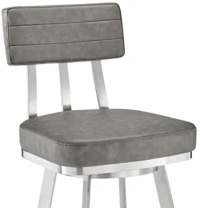 Benjamin 26" Swivel Counter Stool in Brushed Stainless Steel with Gray Faux Leather