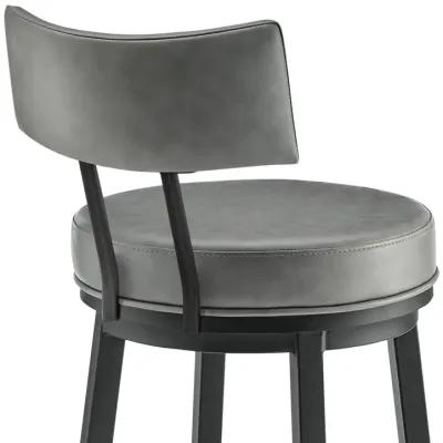 Dalza Swivel Counter or Bar Stool in Black Finish with Gray Faux Leather