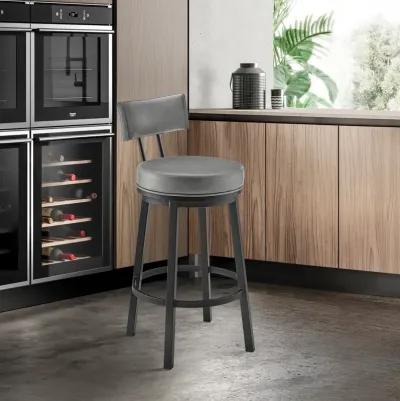 Dalza Swivel Counter or Bar Stool in Black Finish with Gray Faux Leather