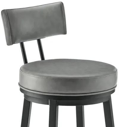 Dalza Swivel Counter or Bar Stool in Black Finish with Gray Faux Leather