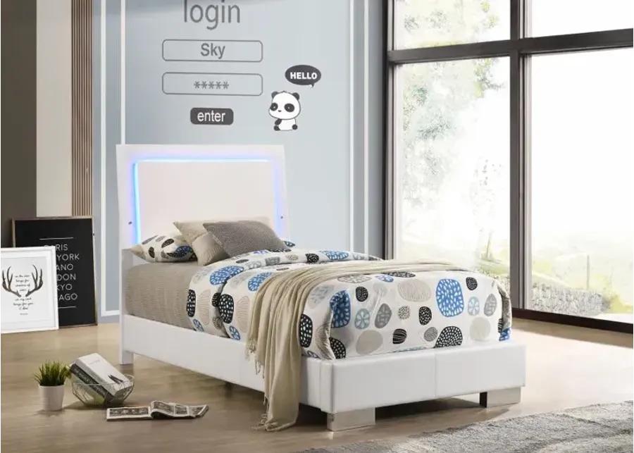 Felicity Twin Panel Bed with LED Lighting Glossy White