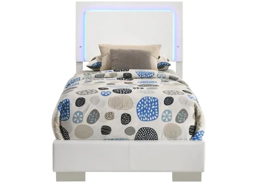 Felicity Twin Panel Bed with LED Lighting Glossy White