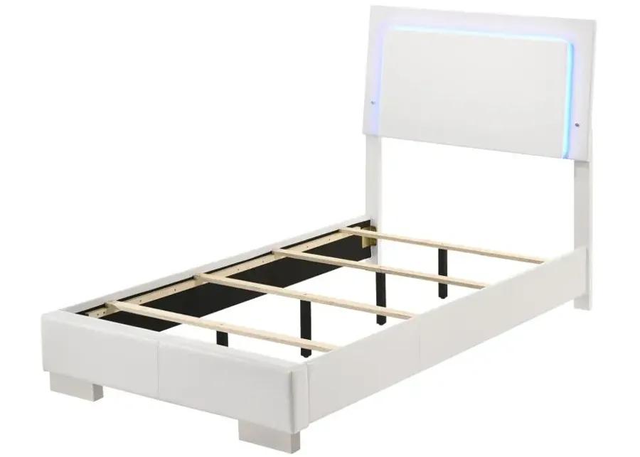 Felicity Twin Panel Bed with LED Lighting Glossy White