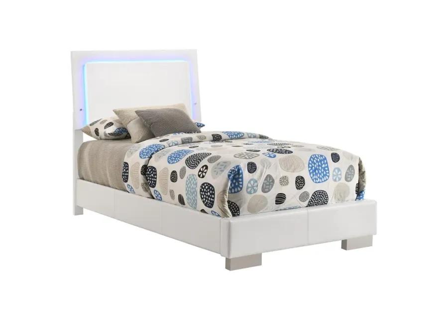 Felicity Twin Panel Bed with LED Lighting Glossy White