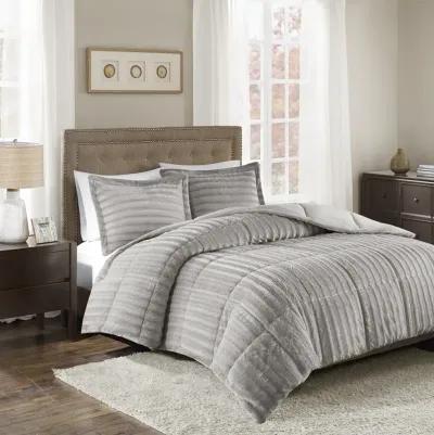 Madison Park Duke Grey Faux Fur Comforter Mini Set