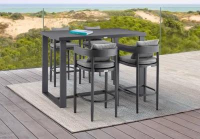 Menorca Outdoor Patio 5-Piece Bar Table Set in Aluminum with Grey Cushions