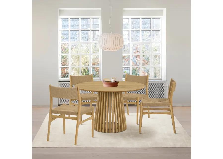 Pasadena Erie 5 Piece Round Dining Set in Natural Oak Finish with Paper Cord Chairs