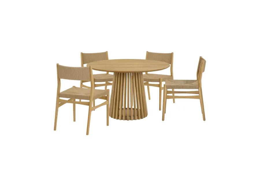 Pasadena Erie 5 Piece Round Dining Set in Natural Oak Finish with Paper Cord Chairs