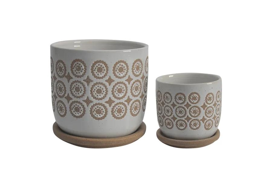 S/2 5/6" Circles Planter W/ SauCeramic, Beige