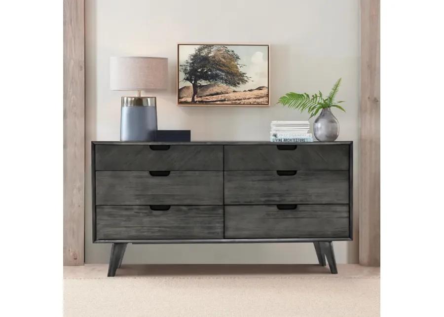 Mohave Mid-Century Tundra Gray Acacia 6 Drawer Dresser