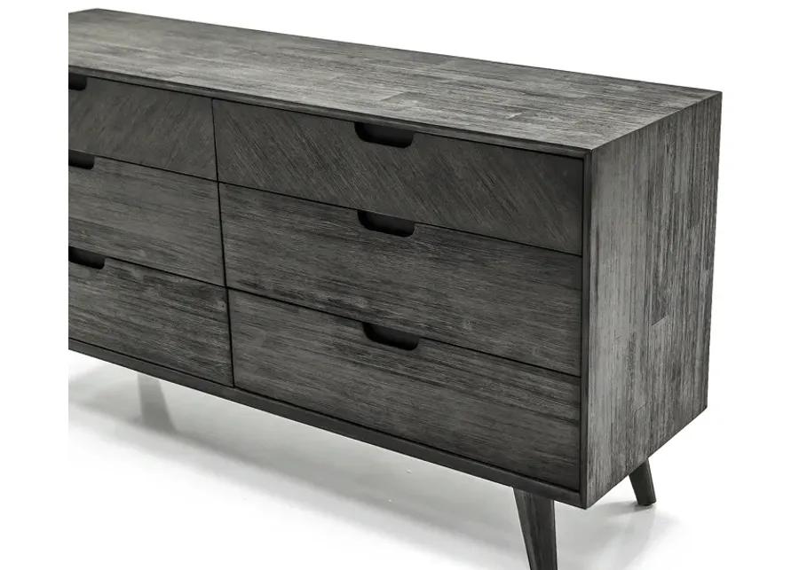 Mohave Mid-Century Tundra Gray Acacia 6 Drawer Dresser