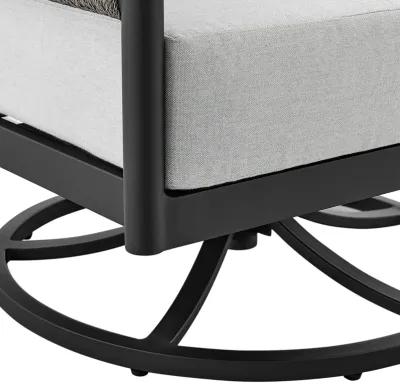 Felicia Outdoor Patio Swivel Rocking Chair in Black Aluminum and Gray Rope with Cushions