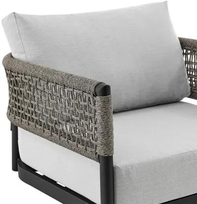 Felicia Outdoor Patio Swivel Rocking Chair in Black Aluminum and Gray Rope with Cushions