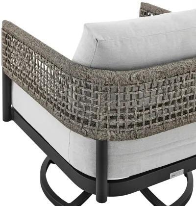 Felicia Outdoor Patio Swivel Rocking Chair in Black Aluminum and Gray Rope with Cushions