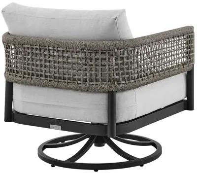 Felicia Outdoor Patio Swivel Rocking Chair in Black Aluminum and Gray Rope with Cushions