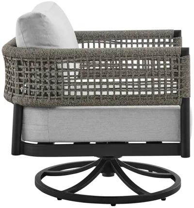 Felicia Outdoor Patio Swivel Rocking Chair in Black Aluminum and Gray Rope with Cushions