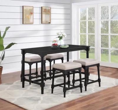 Martina 5-piece Rectangular Spindle Leg Counter Height Dining Set Oatmeal and Black