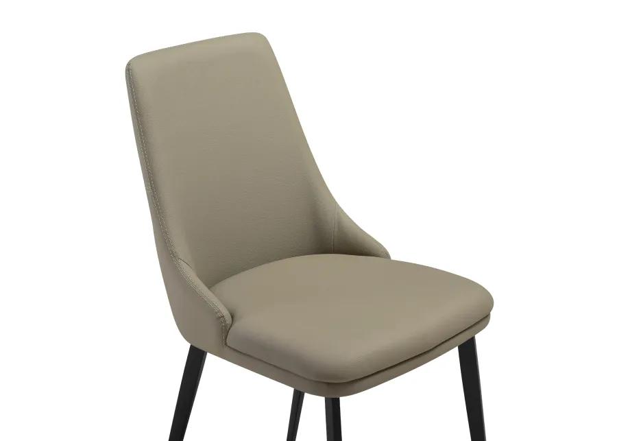 Genesis Upholstered Dining Chair in Taupe Gray Faux Leather with Black Metal Legs - Set of 2