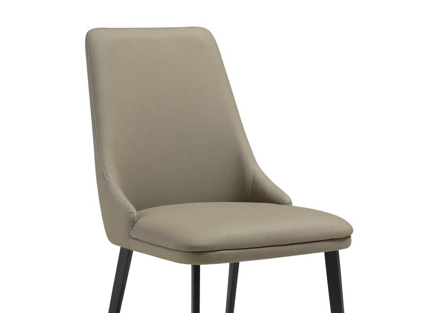 Genesis Upholstered Dining Chair in Taupe Gray Faux Leather with Black Metal Legs - Set of 2