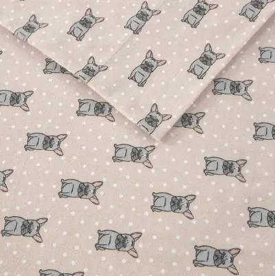 True North by Sleep Philosophy Cozy Flannel Pink French Bulldog Printed Sheet Set