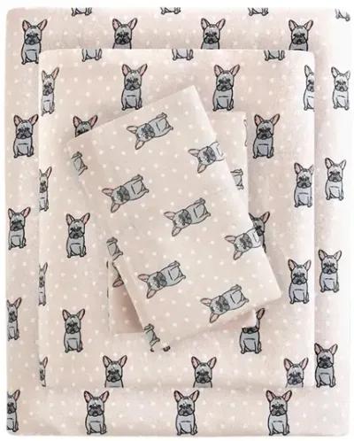 True North by Sleep Philosophy Cozy Flannel Pink French Bulldog Printed Sheet Set