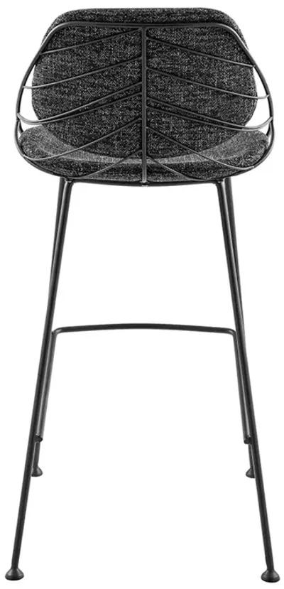 Linnea-B Bar Stool In Black Fabric with Matte Black Frame and Legs - Set Of 2