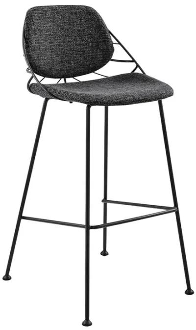 Linnea-B Bar Stool In Black Fabric with Matte Black Frame and Legs - Set Of 2