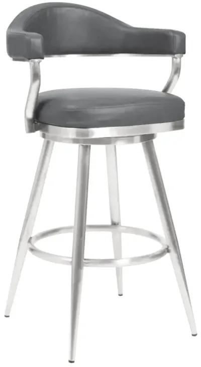 Amador 30" Bar Height Barstool in Brushed Stainless Steel and Vintage Gray Faux Leather