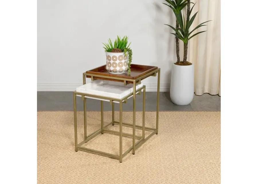 Bolden 2-Piece Square Nesting Table With Recessed Top Gold