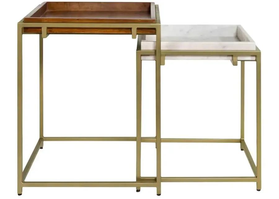 Bolden 2-Piece Square Nesting Table With Recessed Top Gold