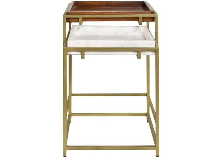 Bolden 2-Piece Square Nesting Table With Recessed Top Gold