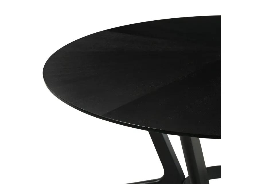 Santana 7 Piece Round Black Wood Dining Table Set with Charcoal Fabric