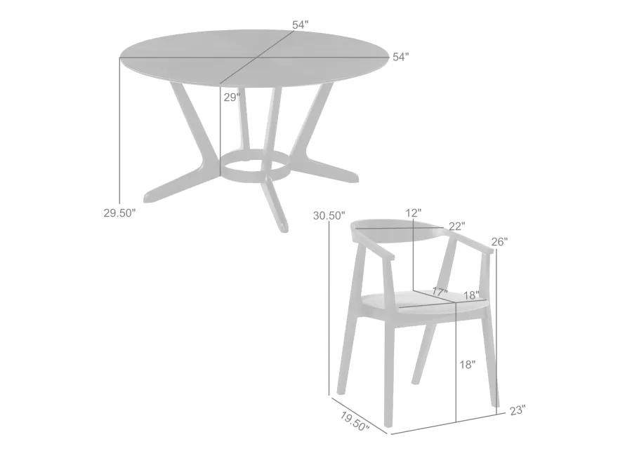 Santana 7 Piece Round Black Wood Dining Table Set with Charcoal Fabric