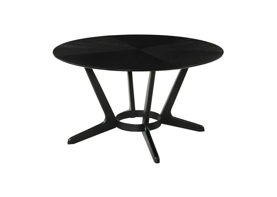 Santana 7 Piece Round Black Wood Dining Table Set with Charcoal Fabric